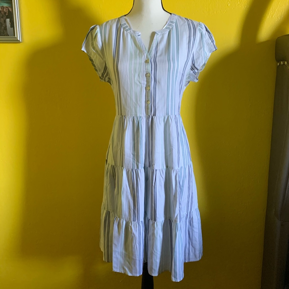 Blue striped tiered dress
